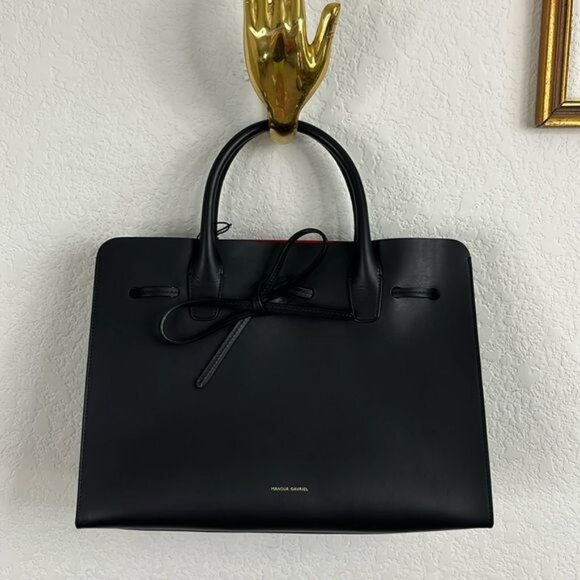 Mansur Gavriel Black RED Flamma Interior Lining Vegetable Tanned Leather Sun Bag - Picture 2 of 12